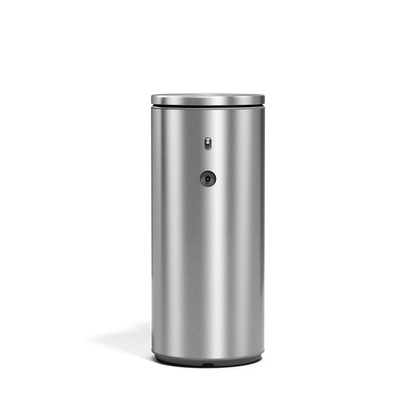 Front view of Simplehuman 9 oz. Rechargeable Liquid Sensor Pump in Brushed Stainless Steel, touch-free.