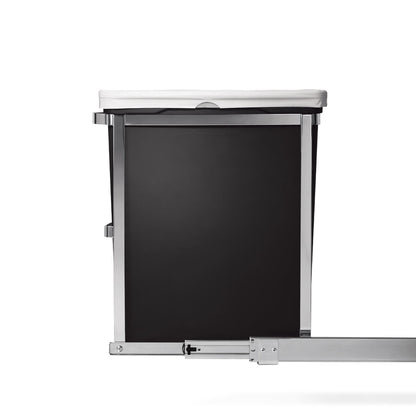 Side view of Simplehuman 30L Pull-Out Can in Polished Stainless Steel, showing extended heavy-duty slide rail system.