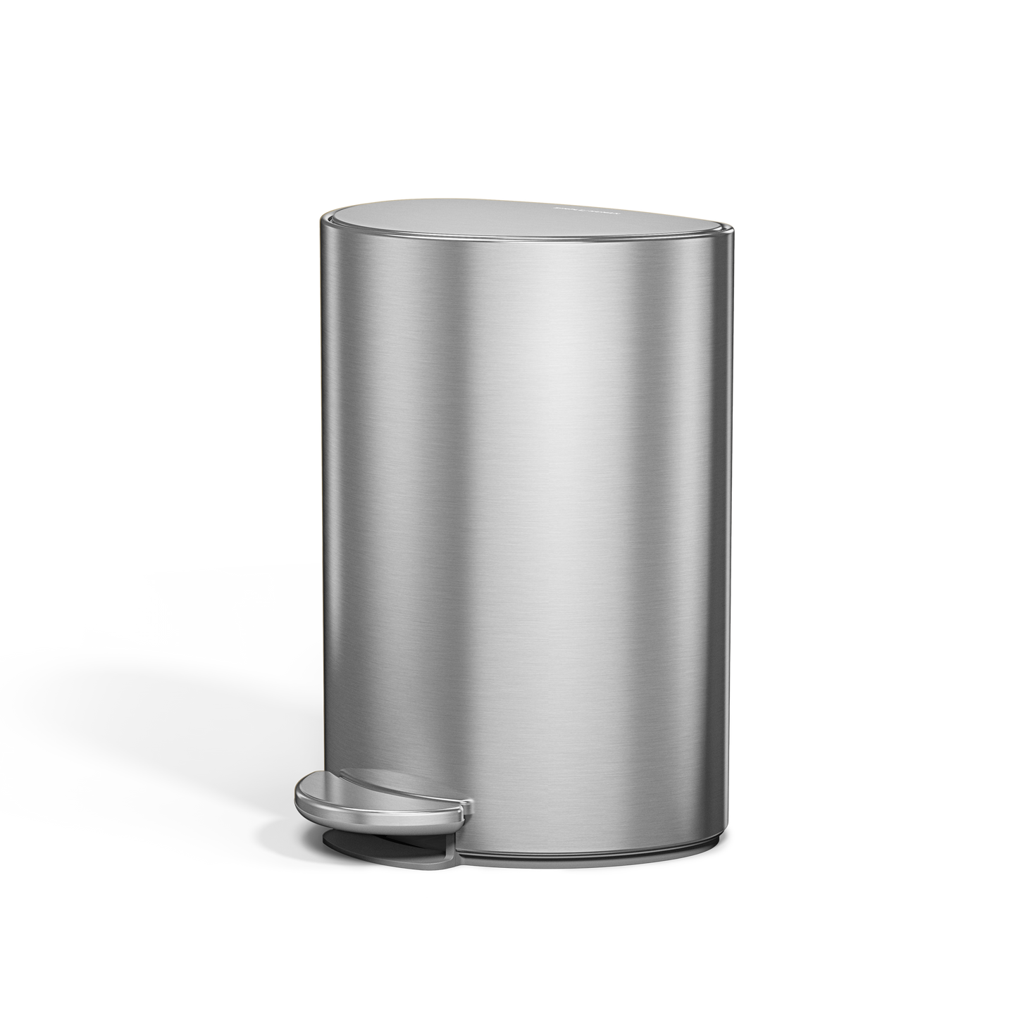 Simplehuman 6L Semi-Round Step Can in Brushed Stainless Steel, hands-free foot pedal, space-saving design.