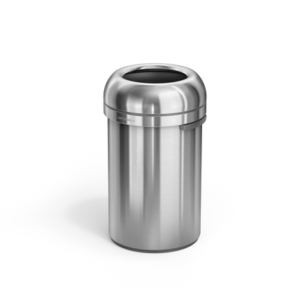 Simplehuman's 80L All-Steel Bullet Open Can in Brushed Angled view.