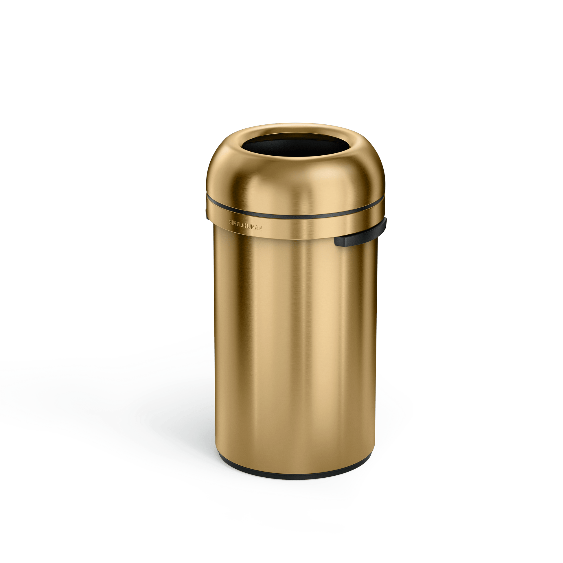 Simplehuman's 60L Bullet Open Can in Gold, Side Angle.