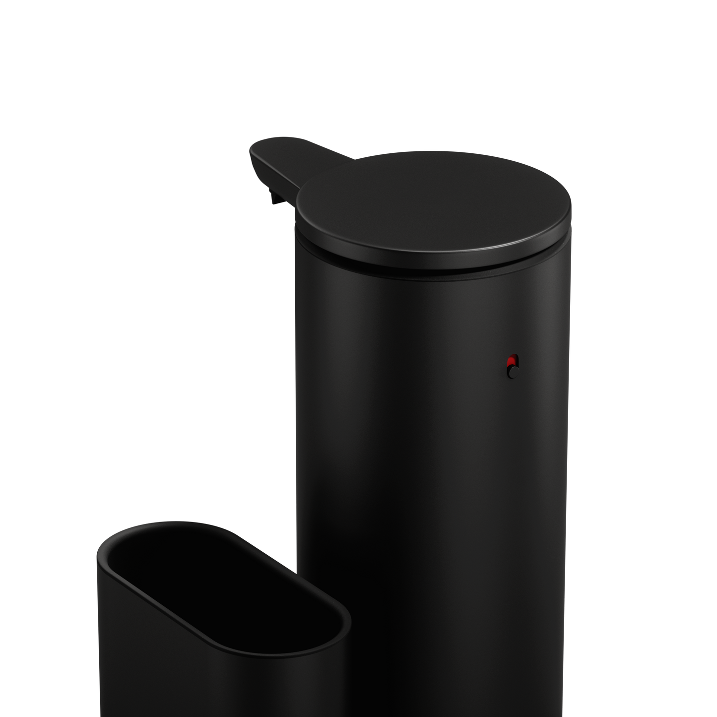 Detail view of Simplehuman Matte Black 14 oz Sensor Pump + Caddy, featuring the touch-free sensor and indicator light.