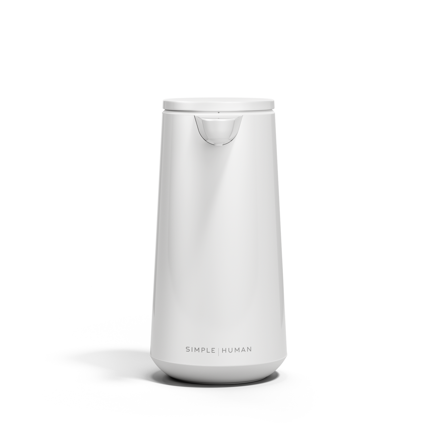 Front view of Simplehuman White Sensor Pump Foam, touch-free operation, foam dispensing.