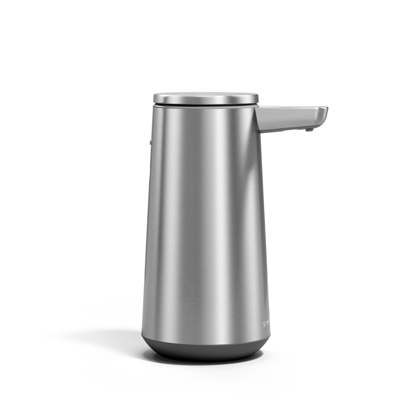 Side view of Simplehuman Sensor Pump Foam in Brushed Stainless Steel, touch-free foam dispensing.
