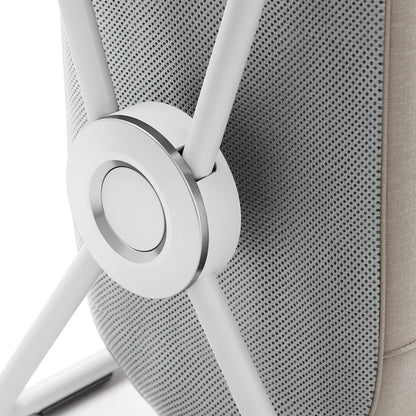 Detail view of Simplehuman Single X-Frame Hamper, White frame connector hinge and breathable mesh liner.