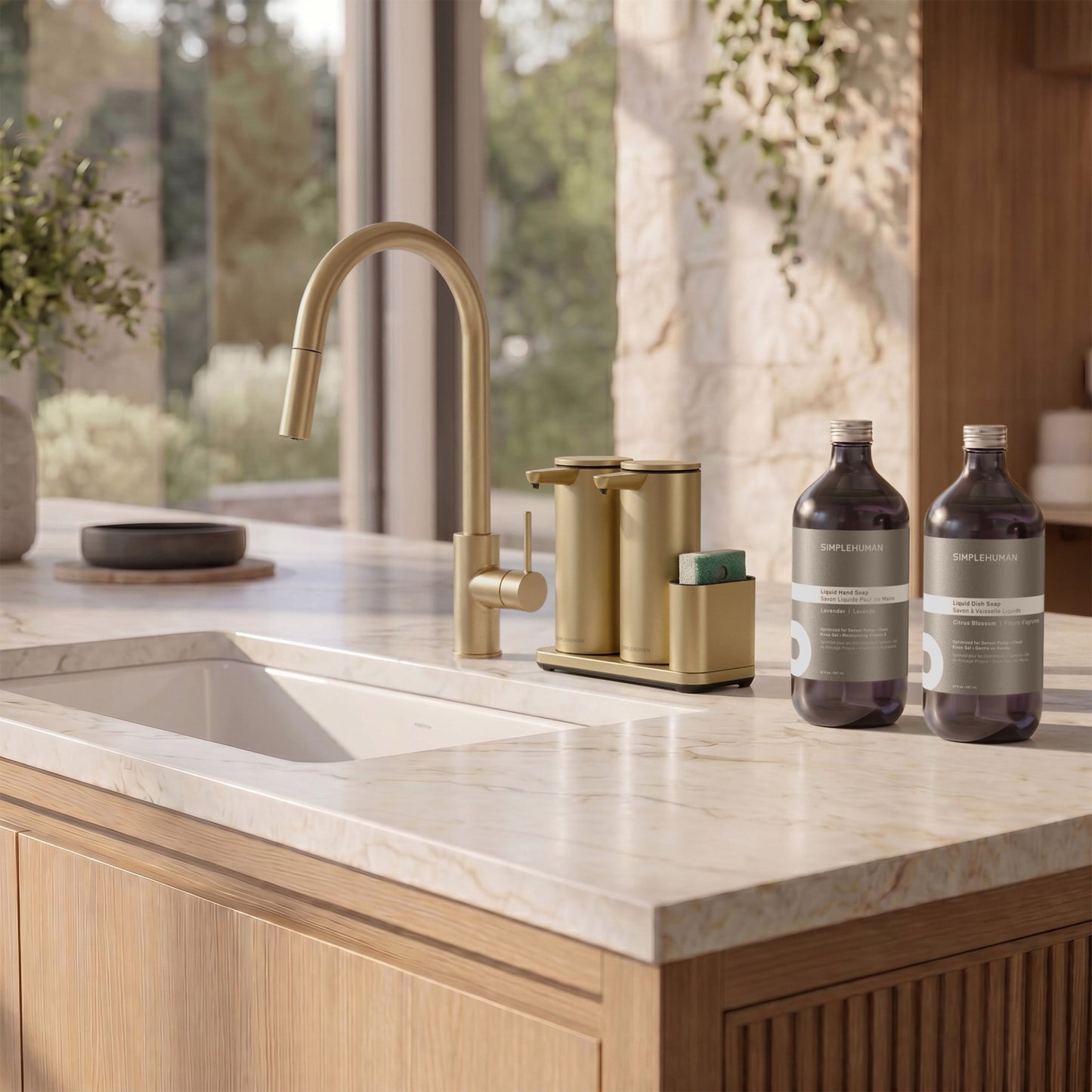Simplehuman's Sensor Pump with Hand and Dish Soap Refill Bottles.