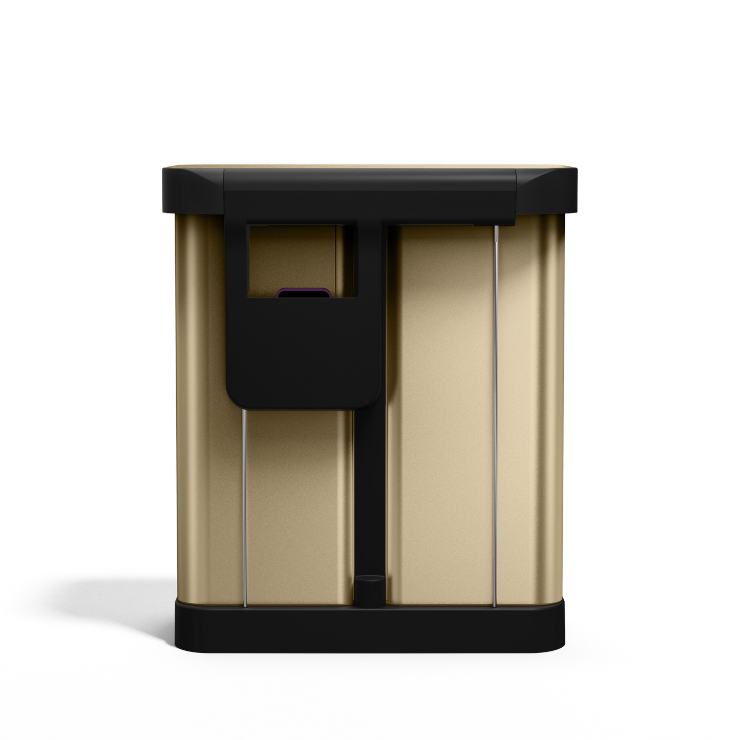Detail view of Simplehuman 58L Step Recycler in Brass showing the integrated liner pocket opening.