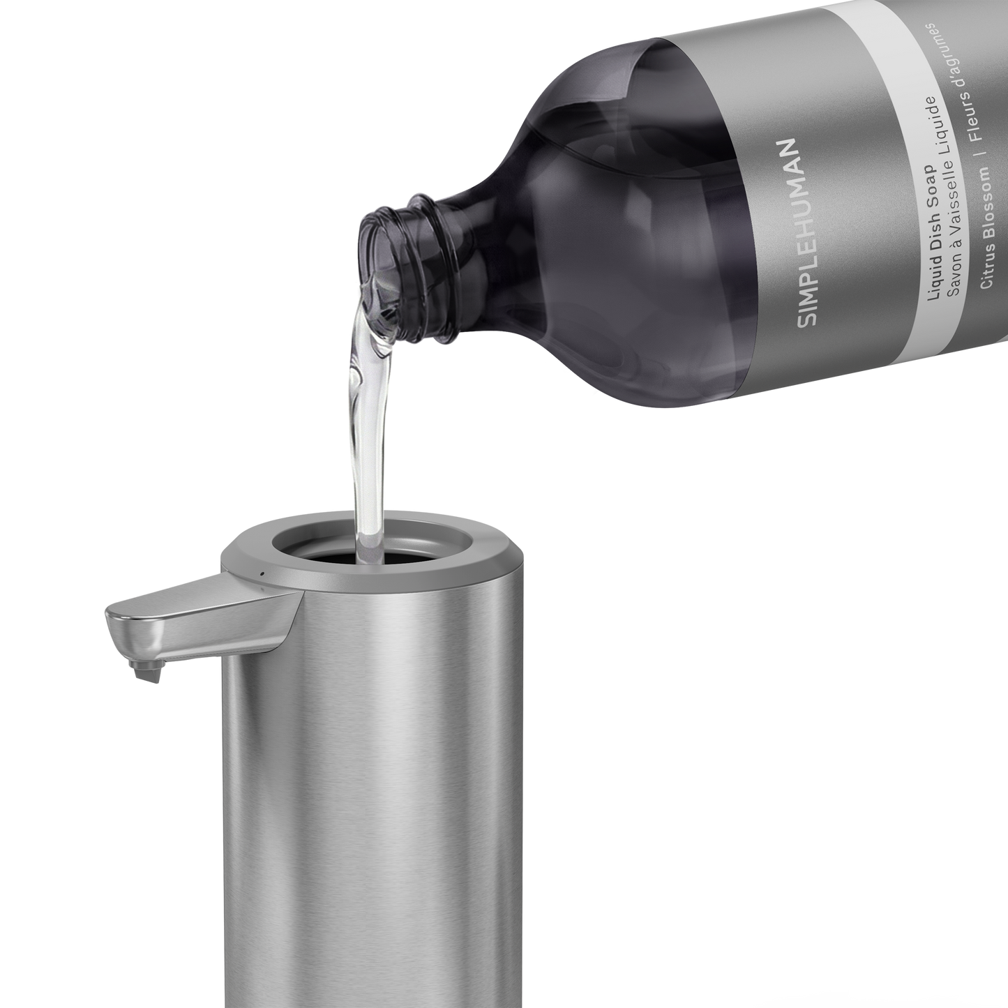 Simplehuman's Refill Bottle filling a Simplehuman Liquid Sensor Pump.