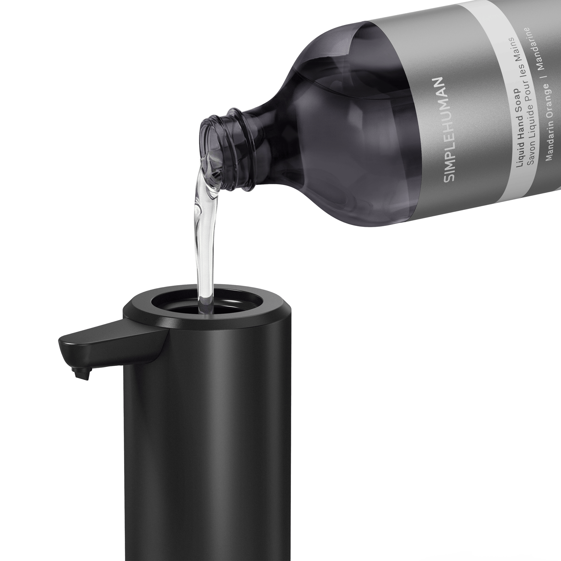 Simplehuman's Refill Bottle filling a Simplehuman Liquid Sensor Pump.